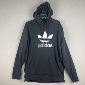 Adidas Hoodie Men’s Large Jacket Sweater Black Trefoil Sweatshirt Spell Out